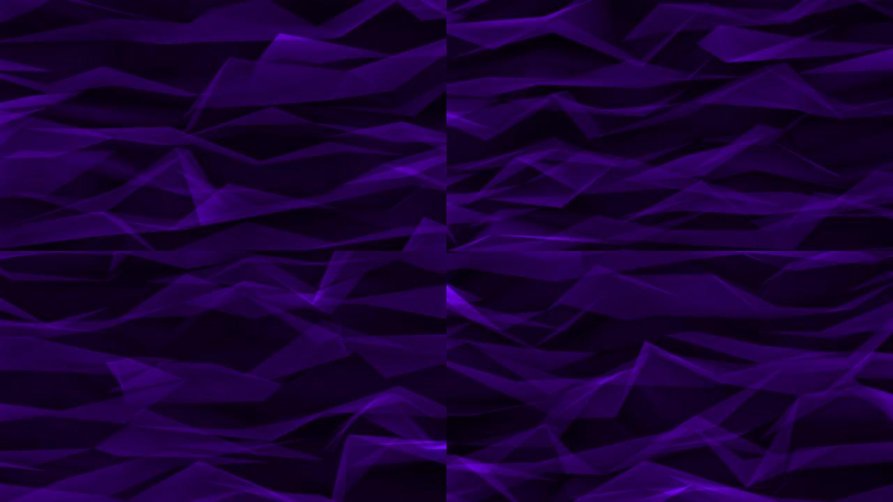 黑色背景上带有紫色长移动晶体的抽象视频动画。