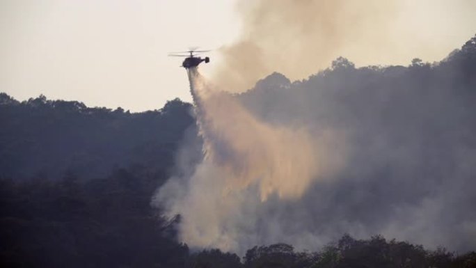 直升机在森林大火中滴水