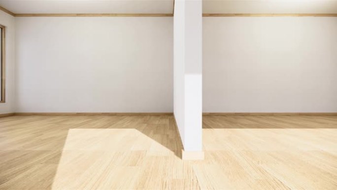 木地板上的白色空房间室内设计。3d渲染