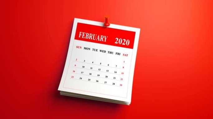 循环2月月份日历2020年红色背景