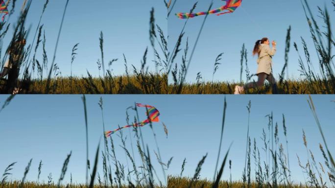 在野外玩风筝的女孩