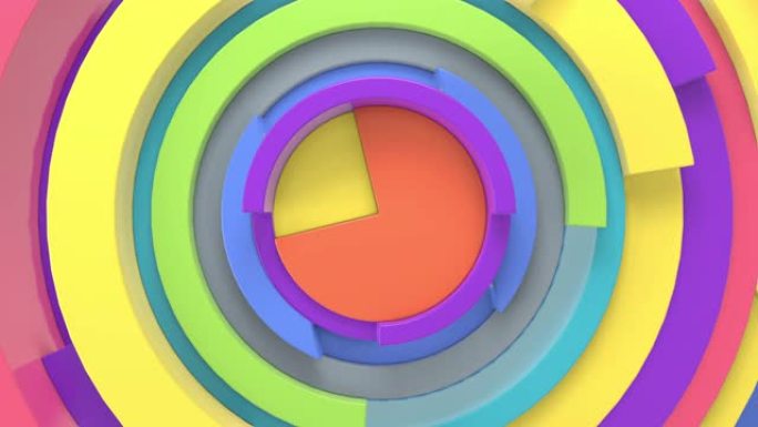 彩色圆形形状的抽象背景。4k分辨率的3D动画。