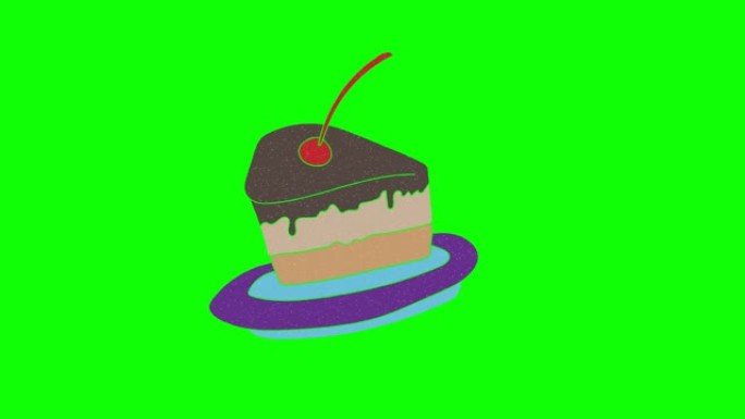 蛋糕手绘绿色屏幕。浮动循环动画