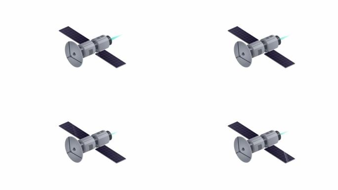 太空卫星。导航和通信航天器的动画。卡通