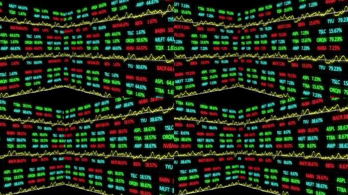 黑色背景上带有数字和图形的股票市场显示动画