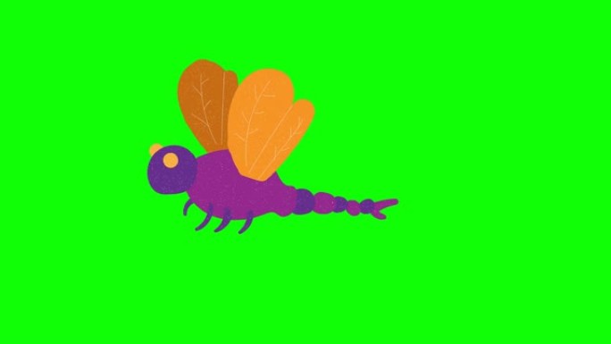 蜻蜓手绘绿色屏幕。浮动循环动画