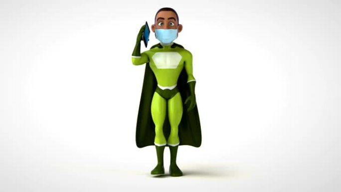 有趣的3D卡通超级英雄带着面具行走