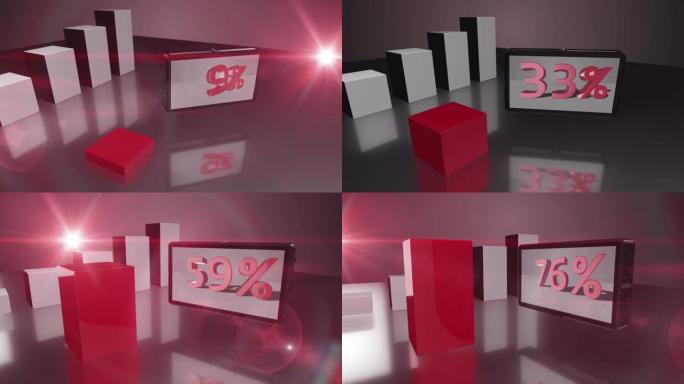 增长的红色3D条形图与屏幕高达77%