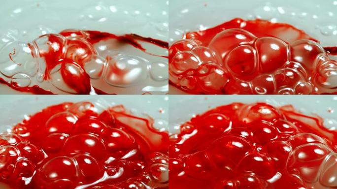 粘性气泡红色液体视频，特写