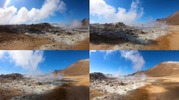 冰岛Hverir Myvatn地热区，带间歇泉、泥浆池和蒸汽喷气孔