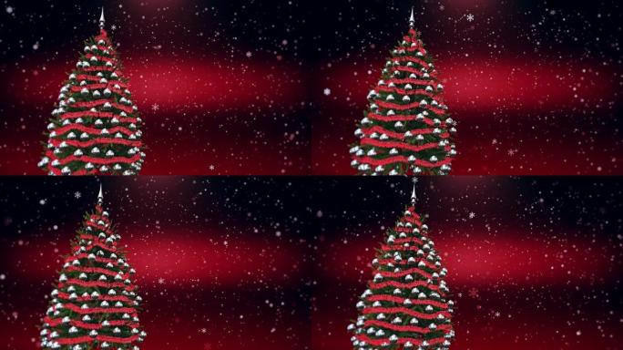 闪亮灯光和红色背景的圣诞树