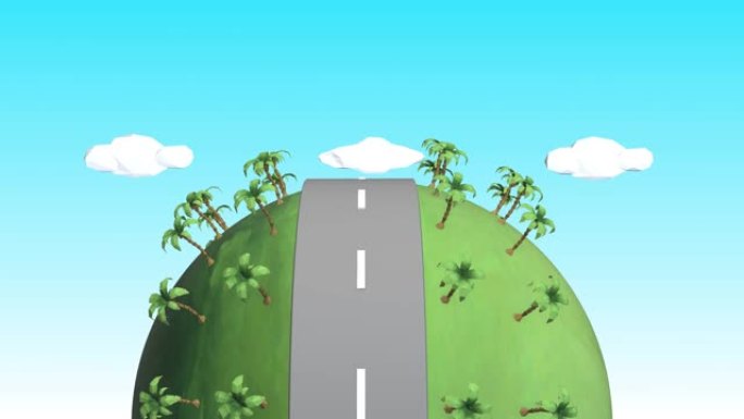 夏季公路旅行循环，3D卡通