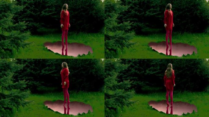 做瑜伽的定格动画红衣女子三维动画科技平台
