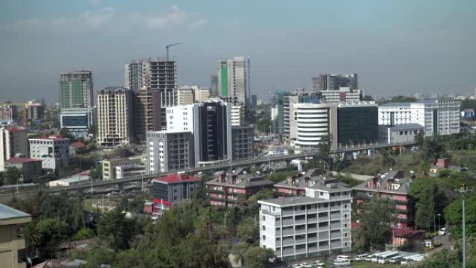 高角度俯瞰拥挤的非洲城市亚的斯亚贝巴，埃塞俄比亚