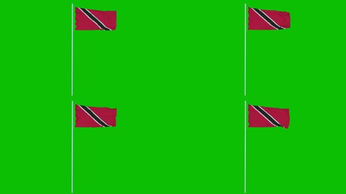 特立尼达和多巴哥的旗帜迎风飘扬在绿色屏幕或色键背景上。4 k的动画