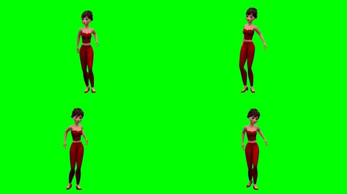 绿色盒子概念上的环形3D红色连衣裙舞女