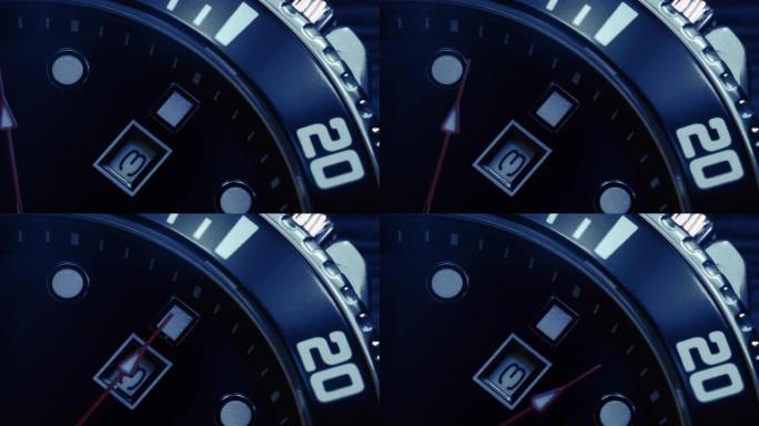 二手手表的宏观拍摄。钟面机架聚焦。计时码表或计时器特写。时间概念。4k