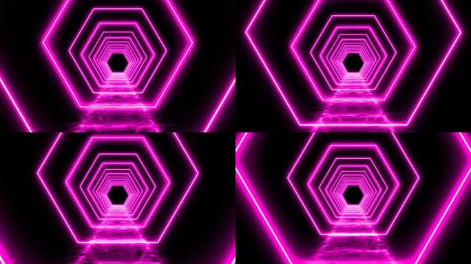 3D霓虹粉色几何形状环形背景走廊
