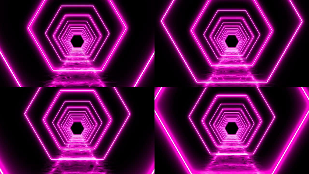 3D霓虹粉色几何形状环形背景走廊