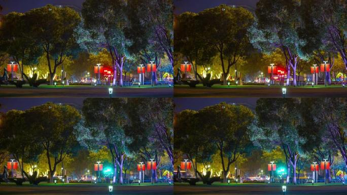 夜间照明南京市交通街公园延时全景4k中国