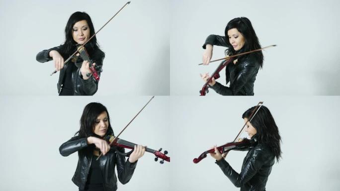 年轻女子拉小提琴，与世隔绝