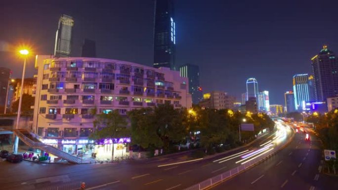 长沙市中心夜间照明交通街大桥全景延时4k中国