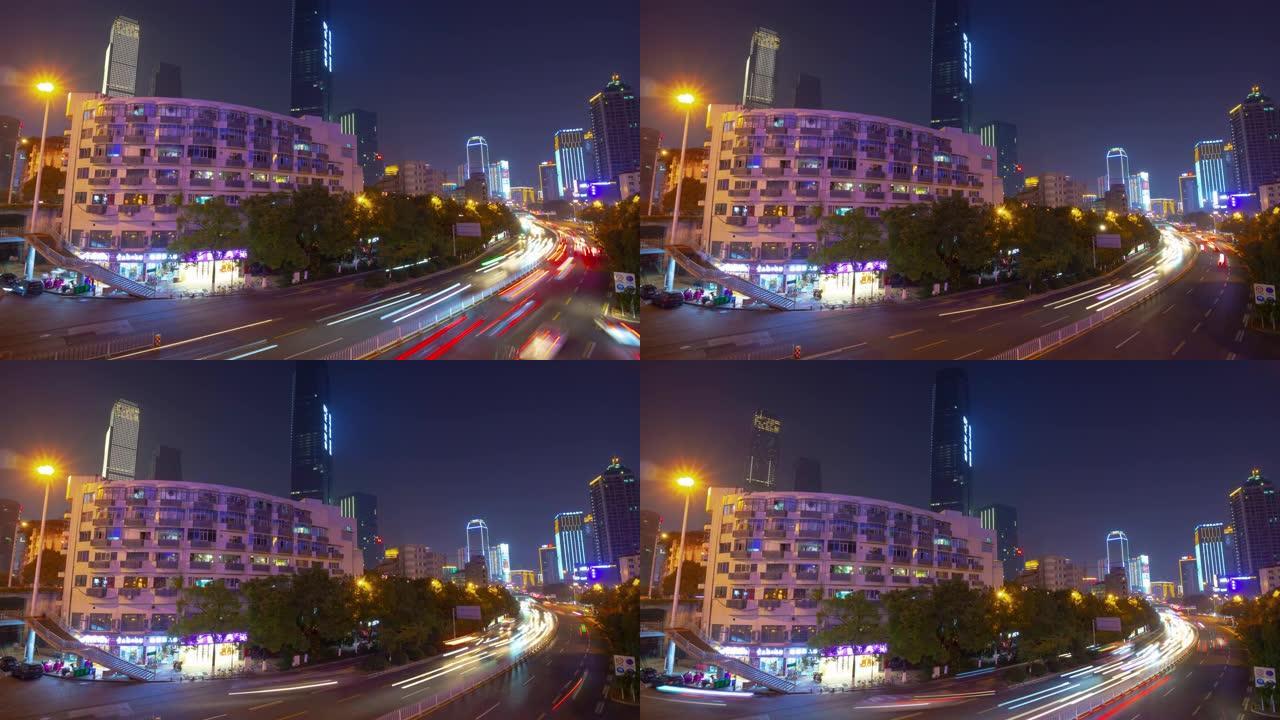 长沙市中心夜间照明交通街大桥全景延时4k中国