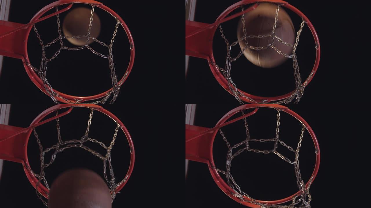 用金属网将球扔进篮筐并进入目标