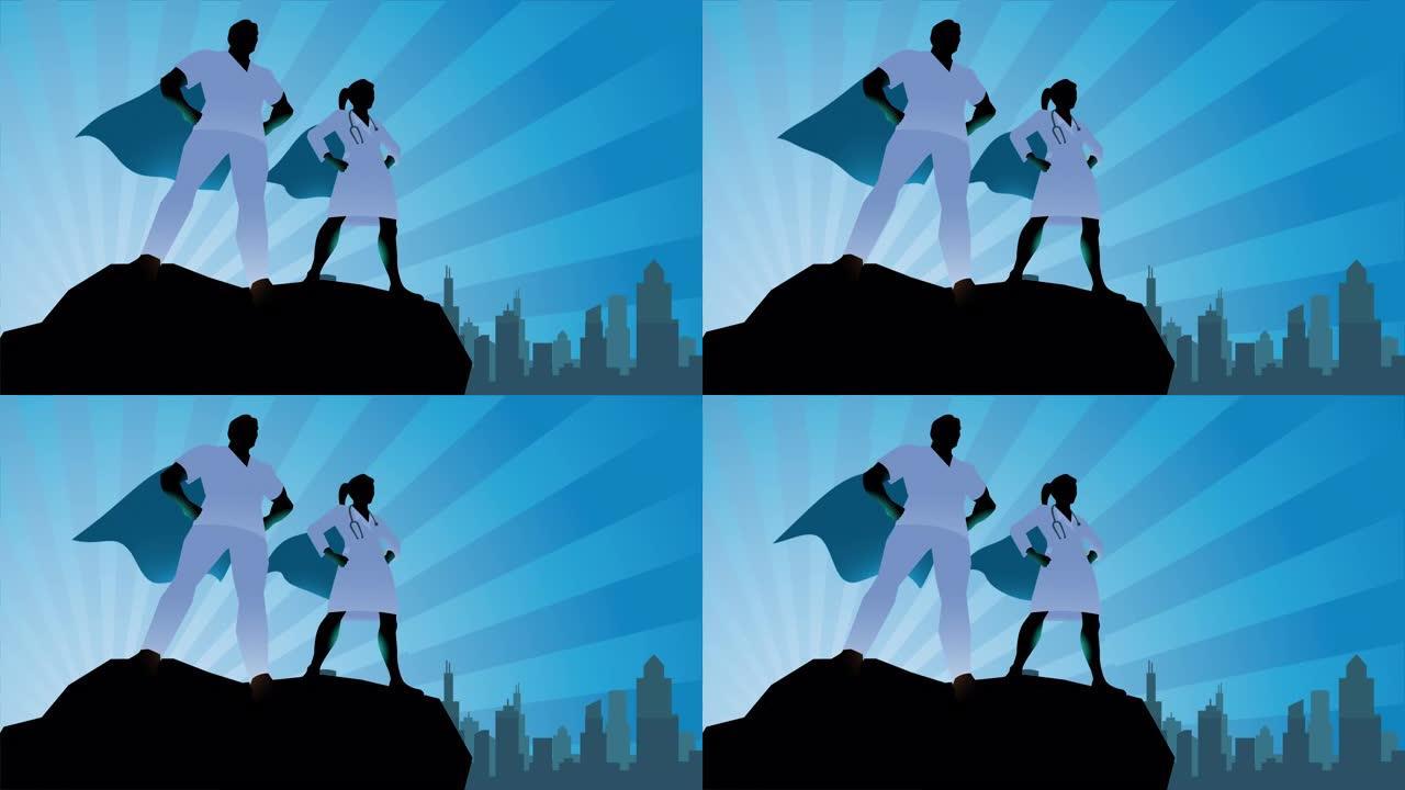 可循环的超级英雄医生剪影动画视频