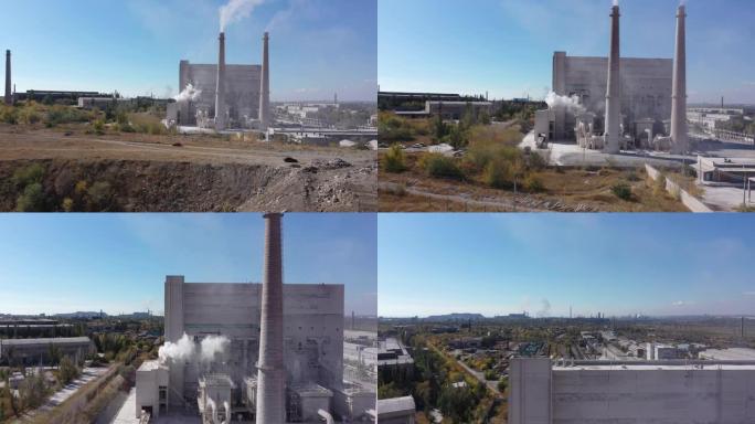 工业企业的管道冒出白烟。