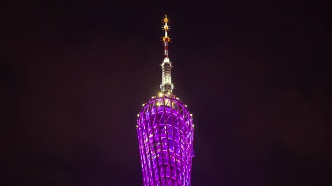 广州市夜间著名塔顶照明秀延时全景4k中国