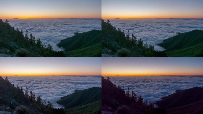 日落天空特内里费岛山顶全景4k延时西班牙