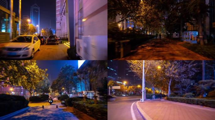 夜间照明青岛市交通街景步行视点全景延时4k中国