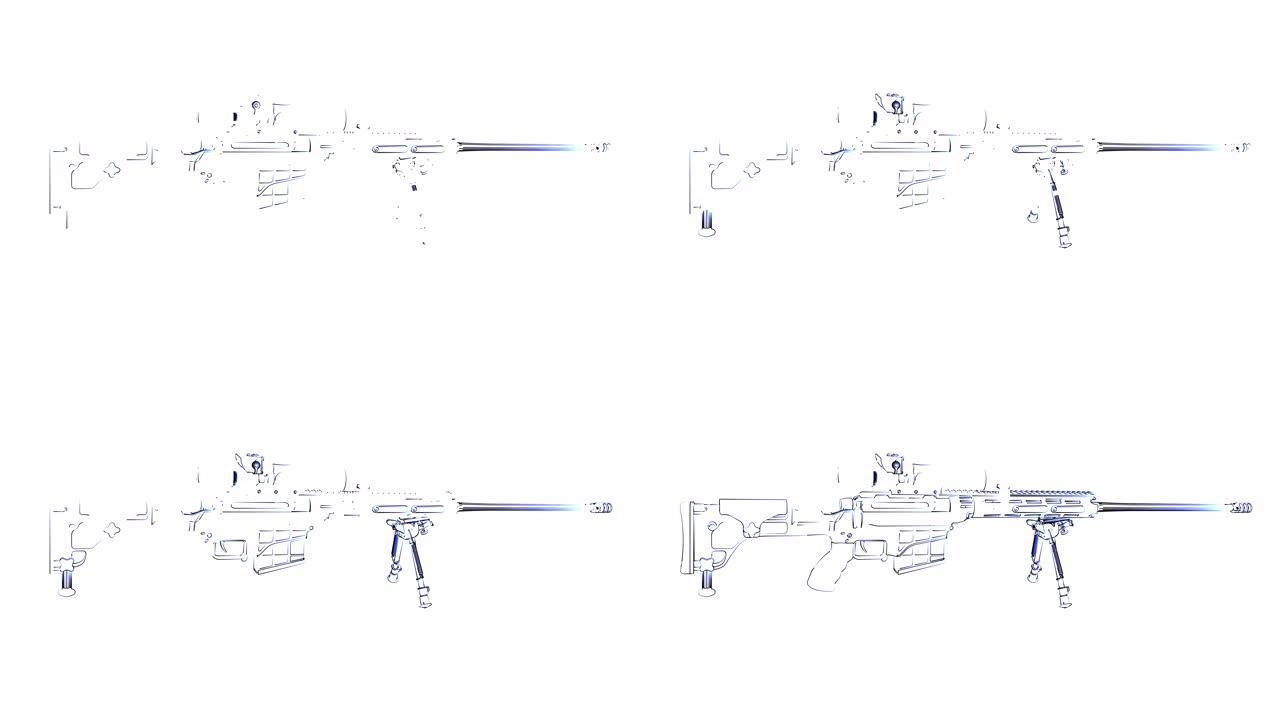 大口径，半自动，反武器狙击系统。狙击步枪巴雷特M82素描风格。长而平滑的绘图动画
