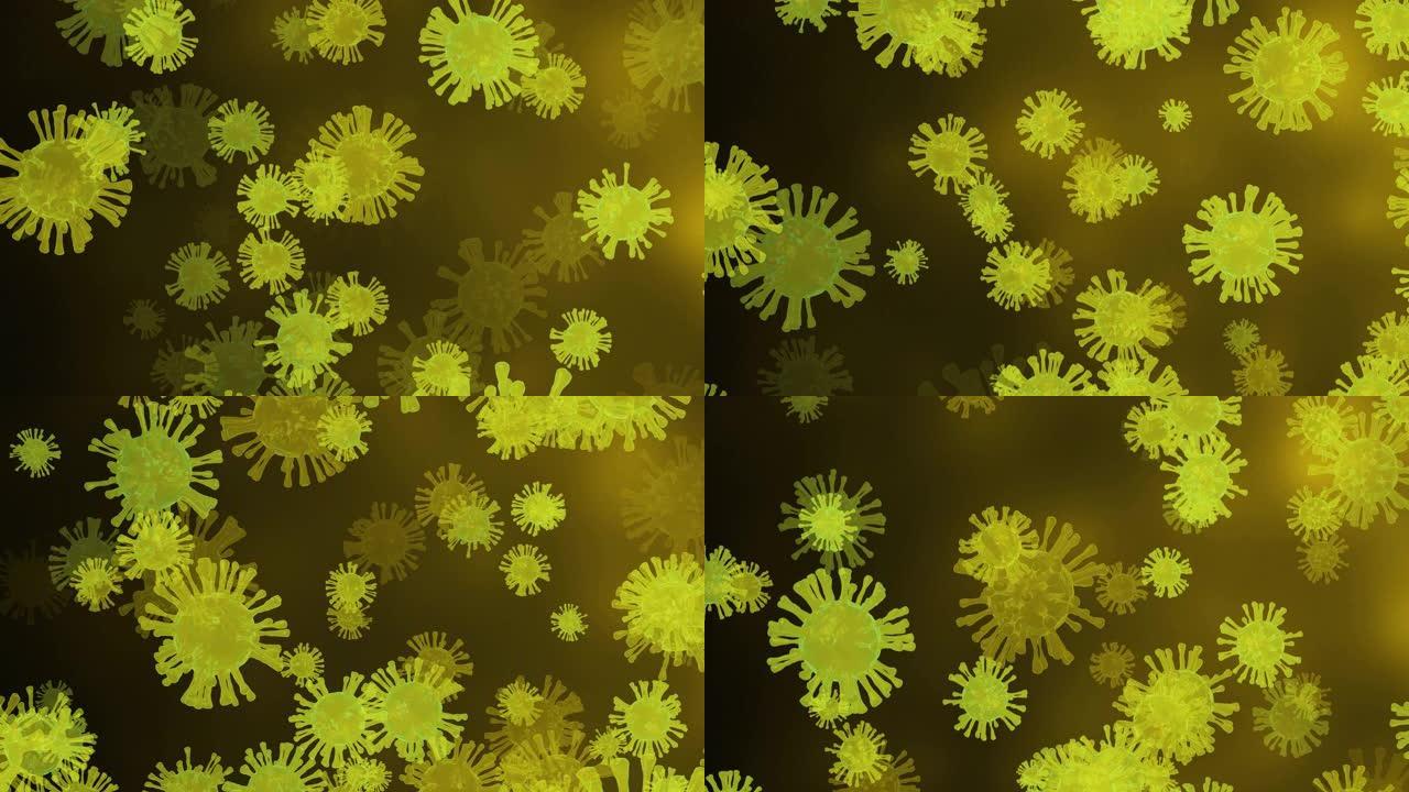 4k冠状病毒疾病新型冠状病毒肺炎感染医学插图黄色背景