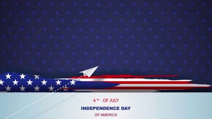 美国美国波浪旗7月4日快乐背景。美国的旗帜节日。明星模板。庆祝元素国旗。折纸飞机飞行空间