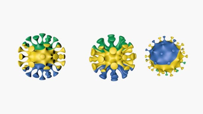 加蓬加勒比国家的3D动画冠状病毒2019-nCoV。病毒球covid19的加蓬国旗，白色背景。阿尔法