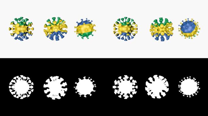 加蓬加勒比国家的3D动画冠状病毒2019-nCoV。病毒球covid19的加蓬国旗，白色背景。阿尔法