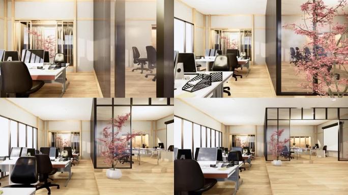 办公商务-漂亮的日本会议室和会议桌，现代风格。3D渲染