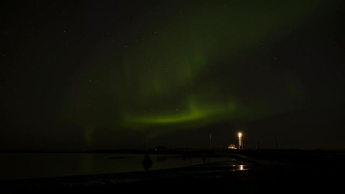 Seltjarnarnes灯塔的北极光时间流逝