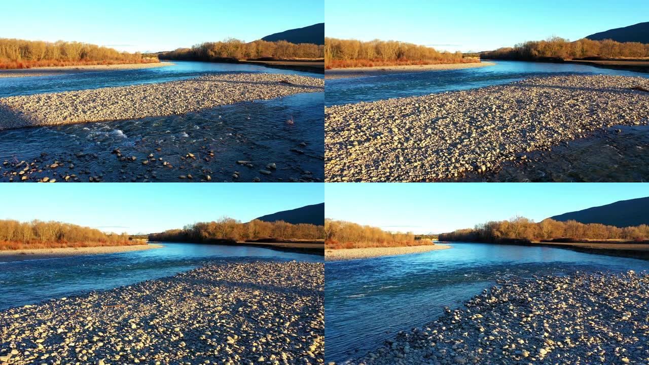 有沉积物的河床。阿拉贡河。西班牙阿拉贡萨拉戈萨。
