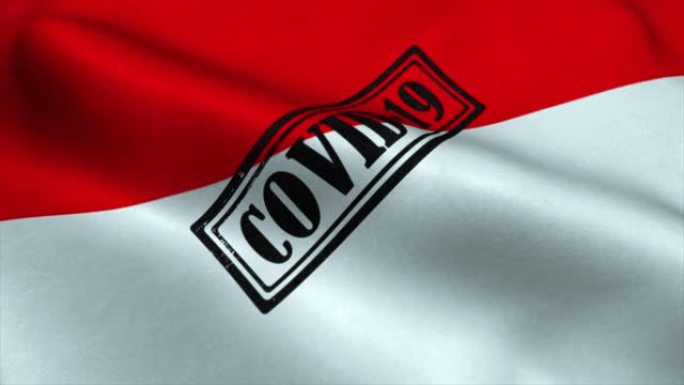 印度尼西亚国旗上的新型冠状病毒肺炎邮票。冠状病毒概念