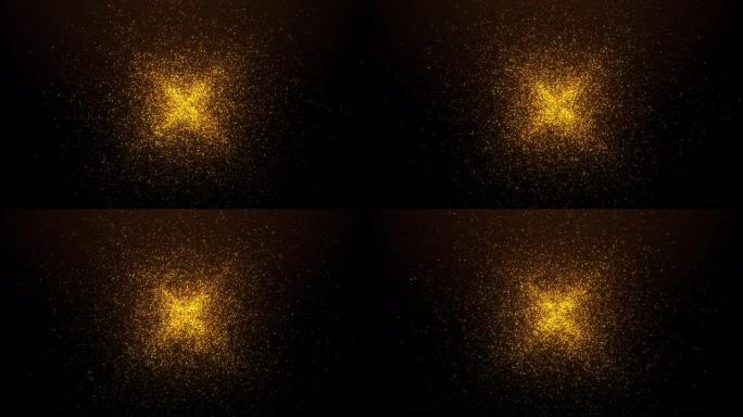 金色粒子抽象背景与闪亮的金色地板粒子星星尘埃。美丽的未来在黑色背景上闪闪发光的空间。