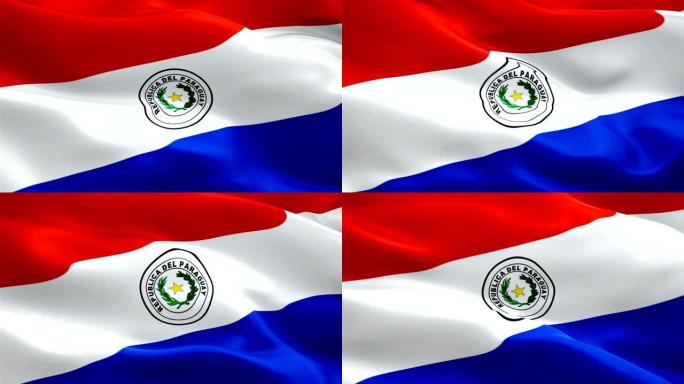 巴拉圭国旗运动循环视频在风中挥舞。逼真的Paragu旗帜背景。巴拉圭国旗循环特写1080p全高清19