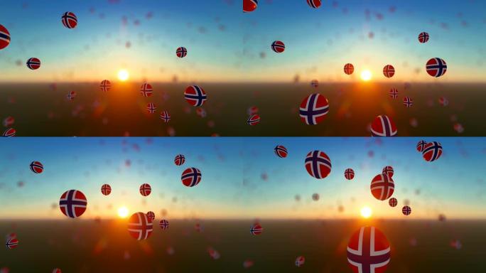 用挪威国旗飞起气球