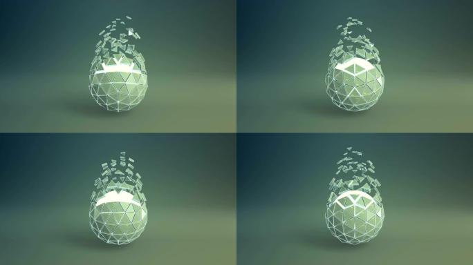 旋转多面体和发光核心可循环3D渲染动画