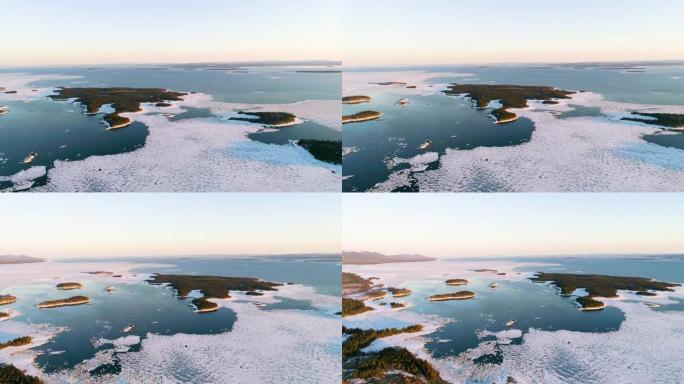 在冰上飞行，北极浮冰的俯视图