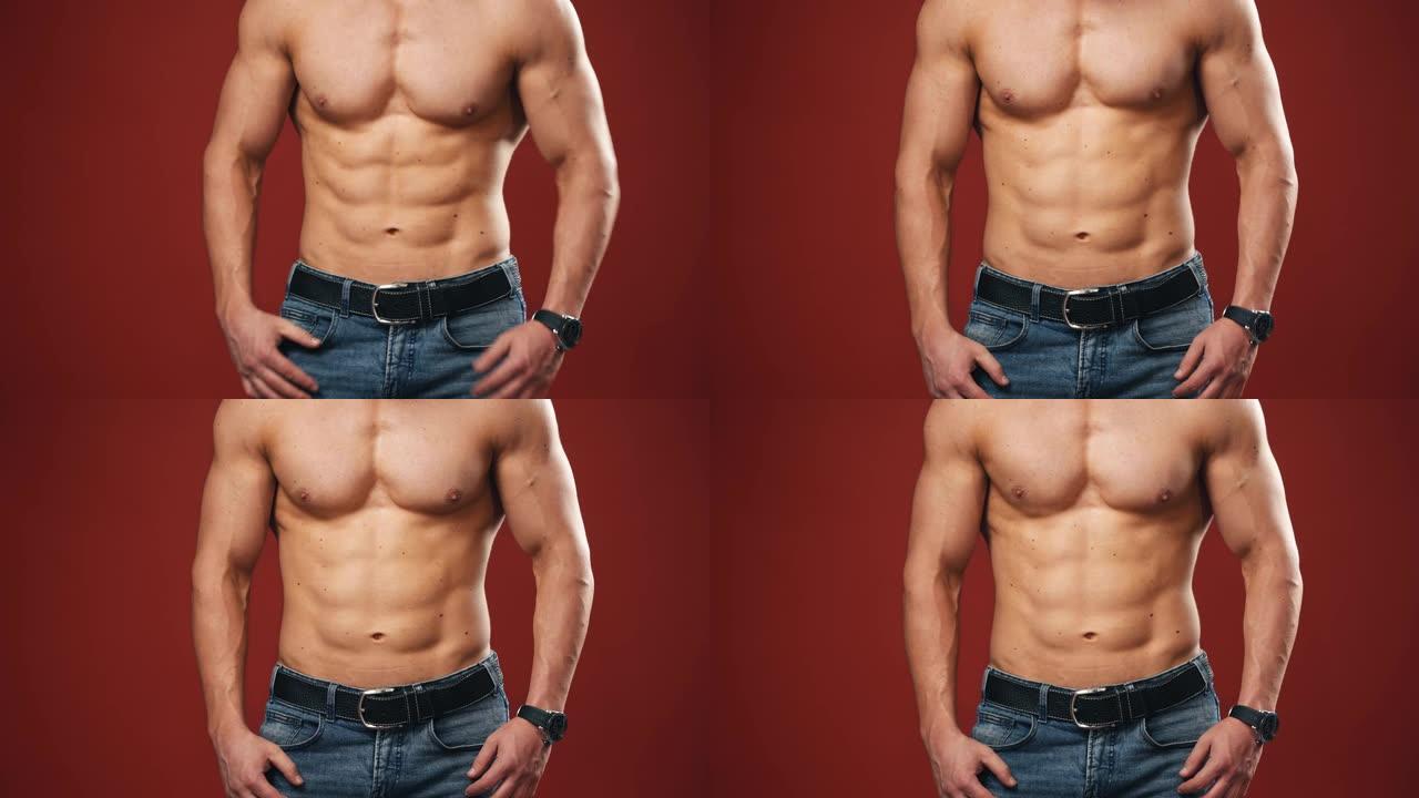 运动胸部的肌肉男人的身体。