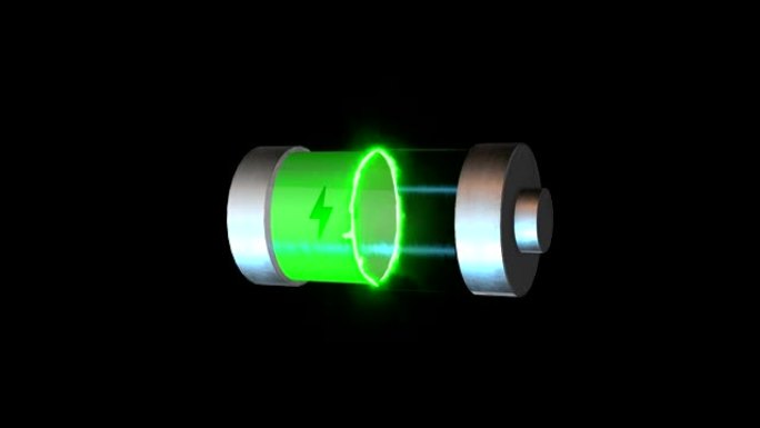 绿色3D动画中的电池电量充电