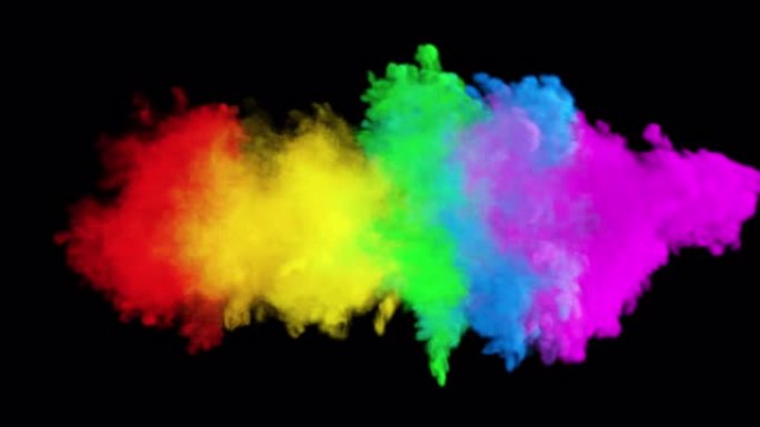 五彩缤纷的彩虹烟雾。液体多色墨水的爆炸。带有alpha通道的VFX动画。